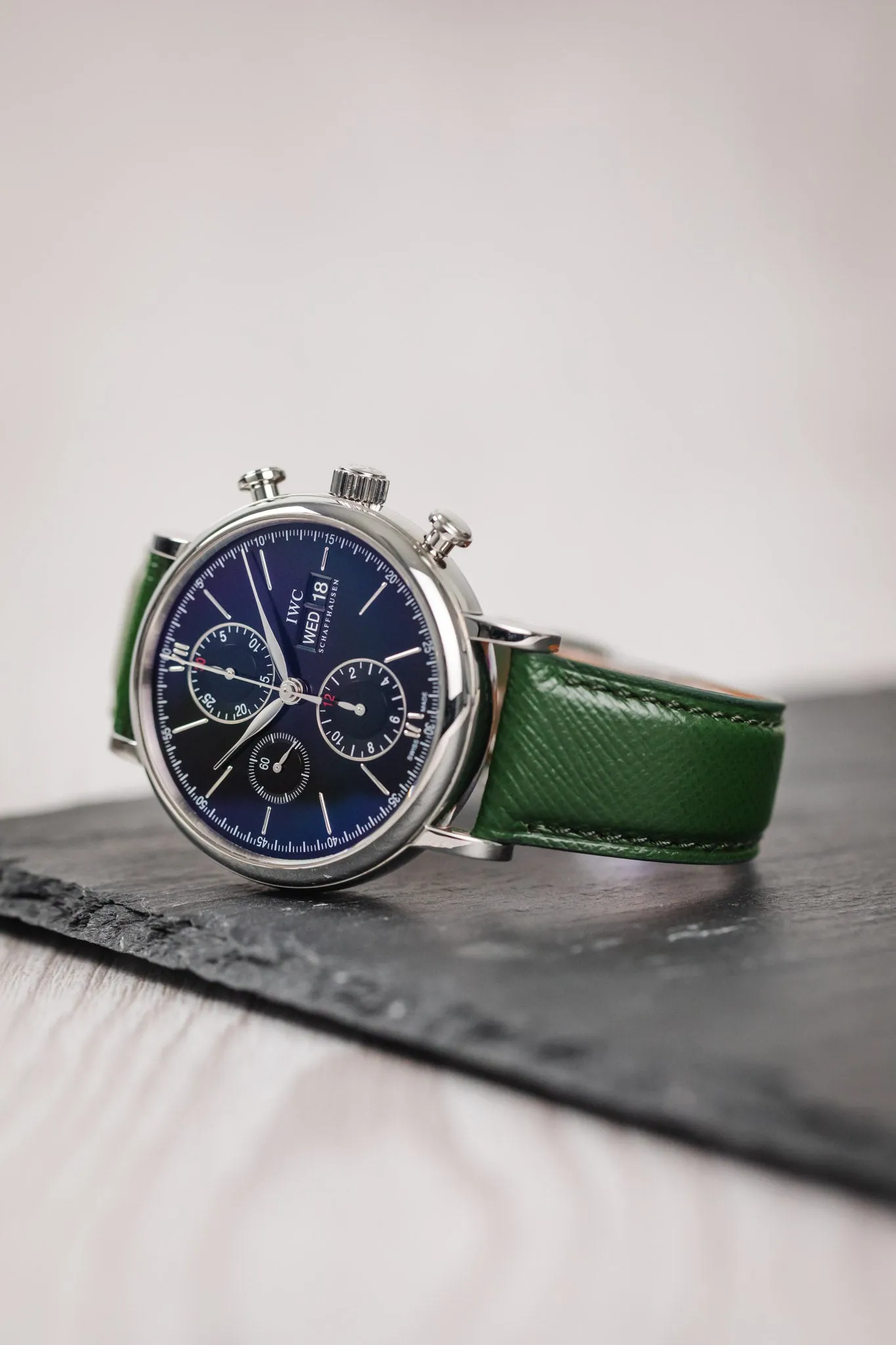 Classic Saffiano Leather Watch Strap in British Green