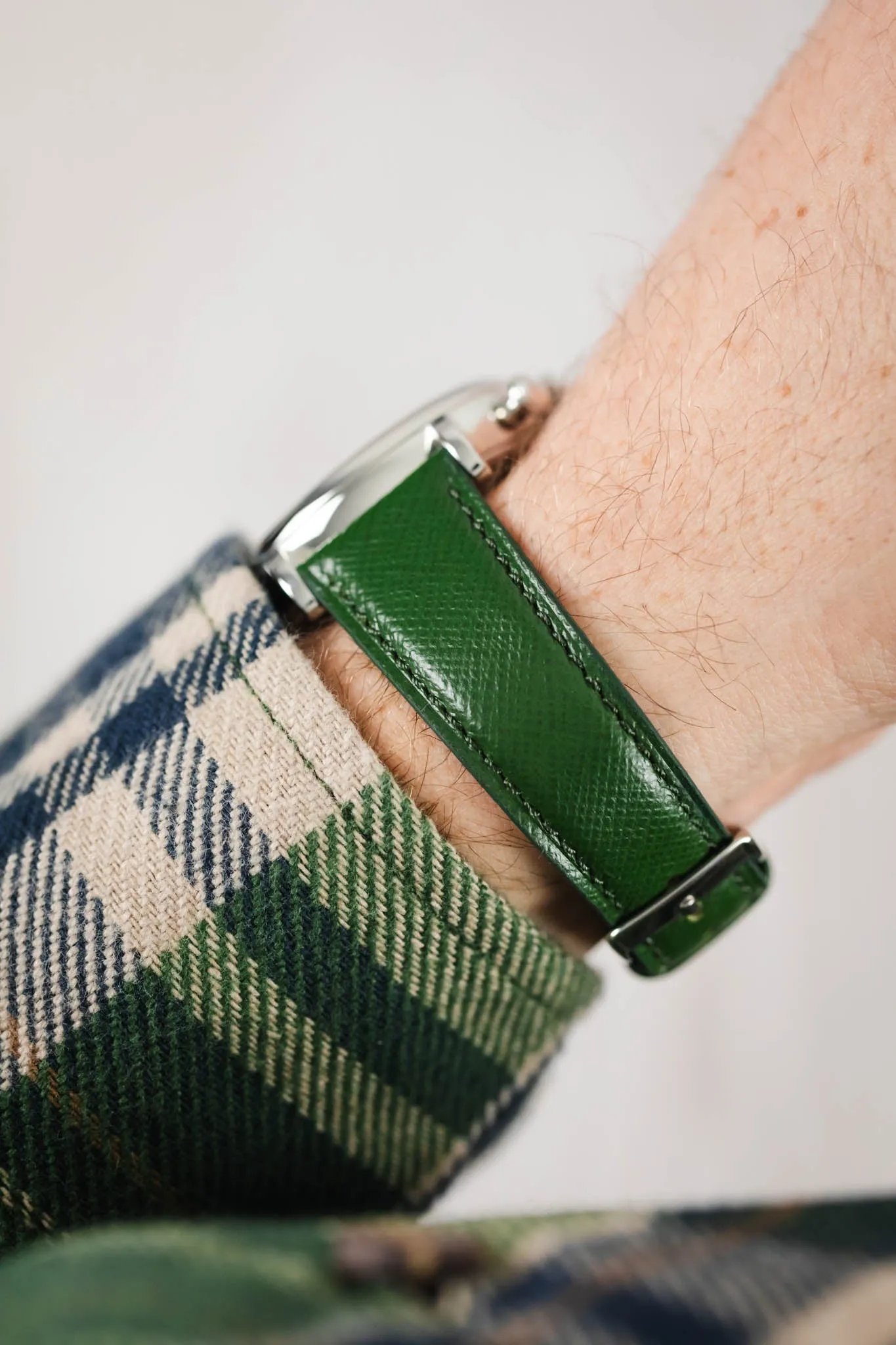 Classic Saffiano Leather Watch Strap in British Green