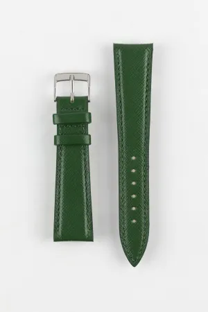 Classic Saffiano Leather Watch Strap in British Green