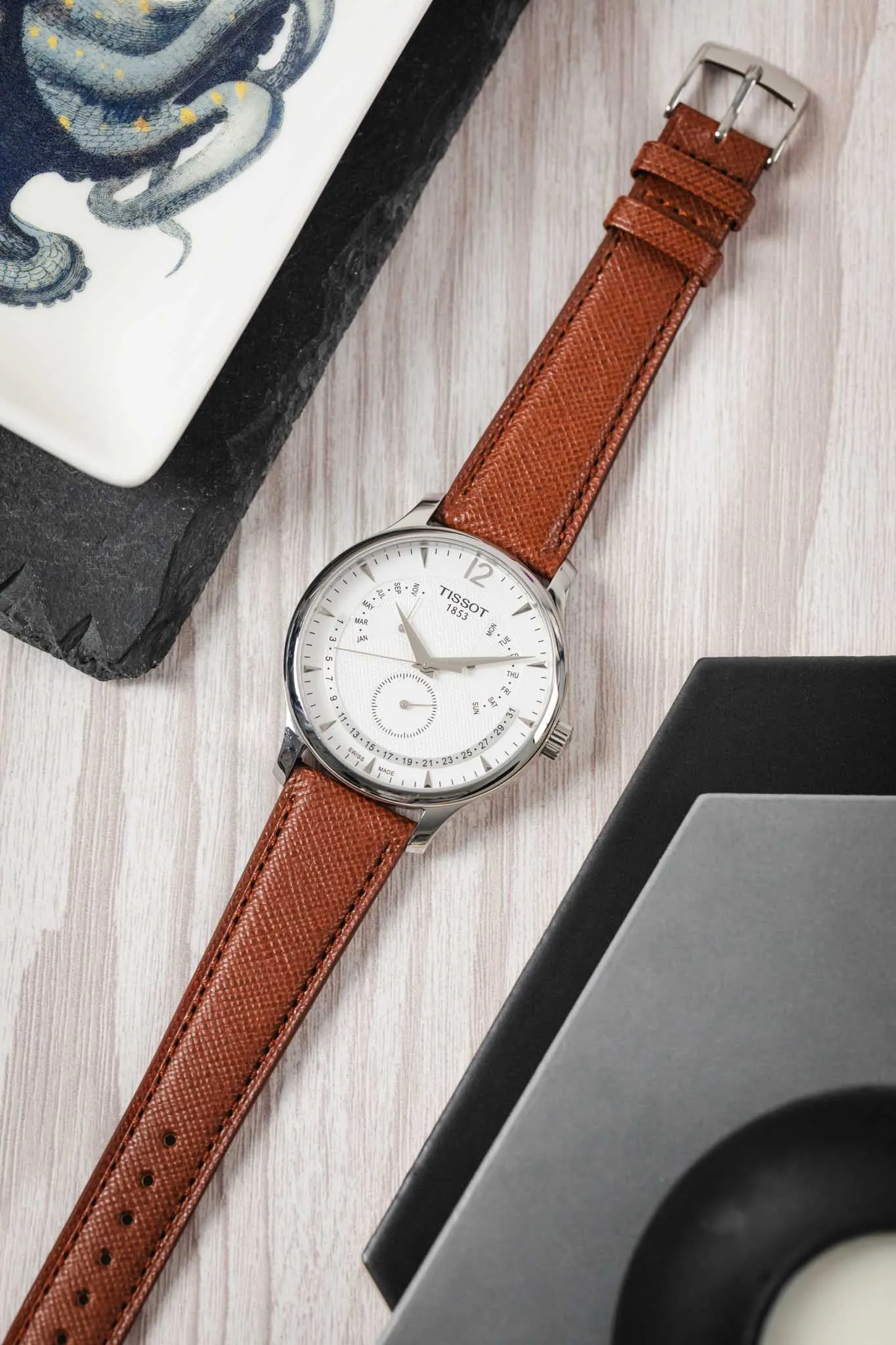 Classic Saffiano Leather Watch Strap in Cognac