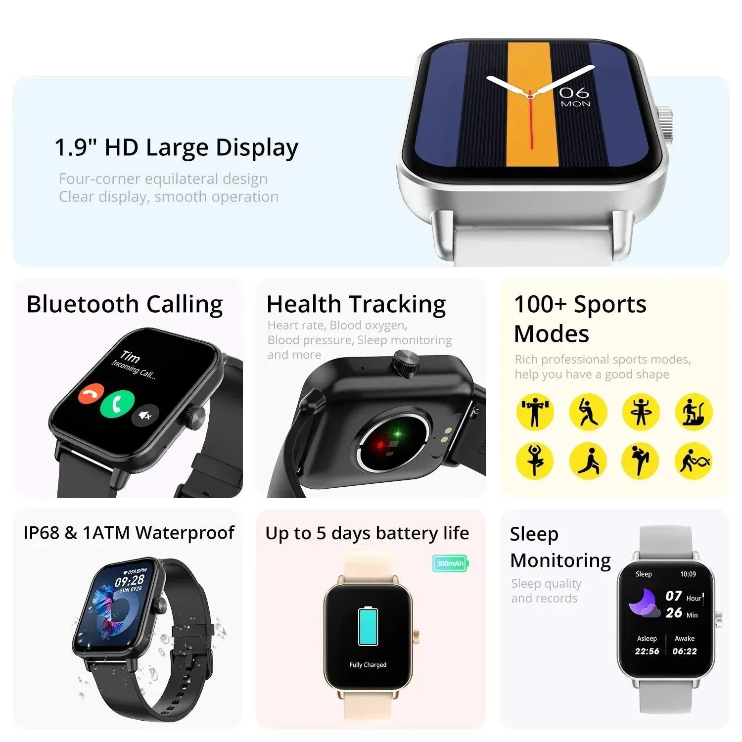 COLMI P81 Voice Calling Smart Watch Ultra 1.9 inch Screen 24H Health Monitor 100  Sports Modes, Bluetooth Smartwatch Men Women