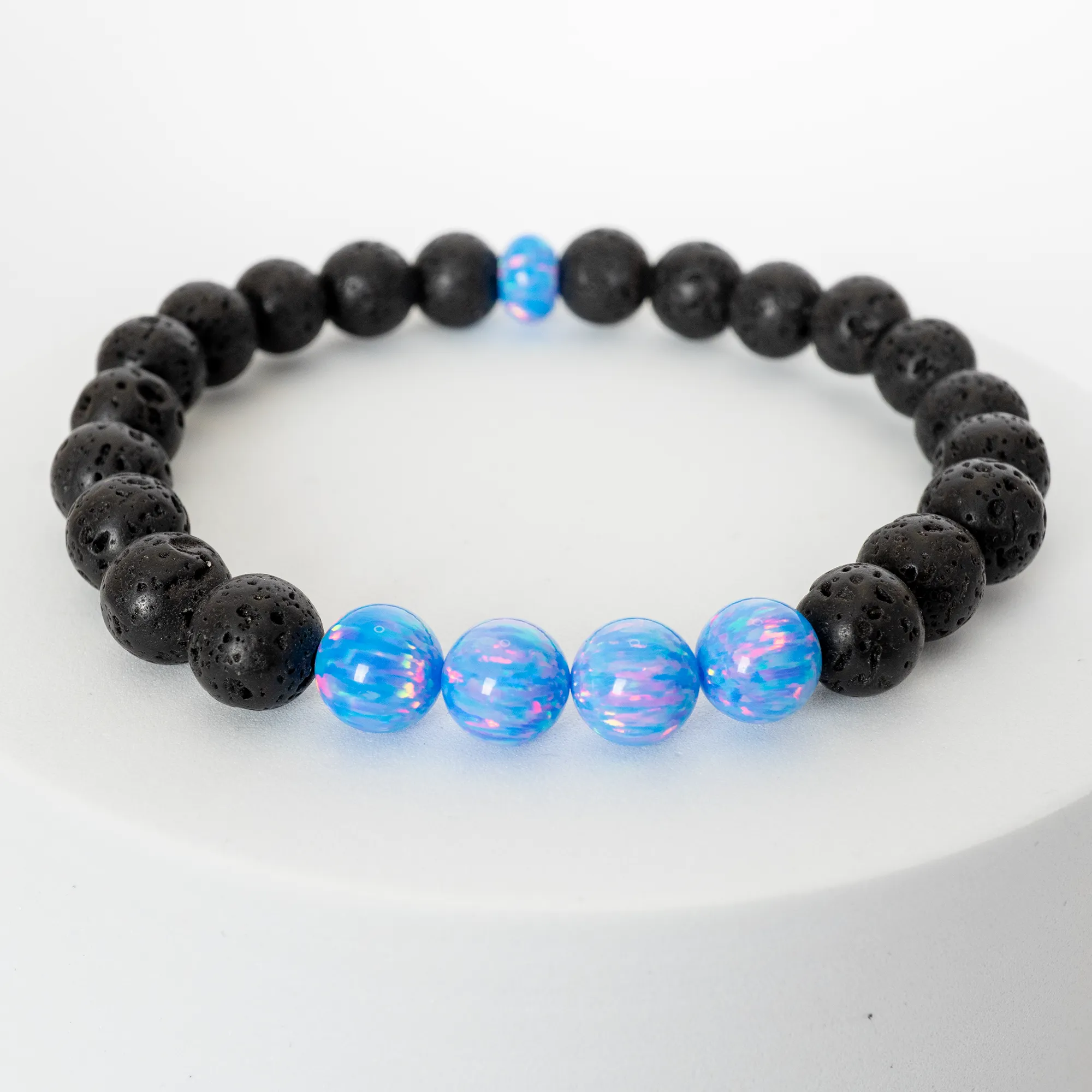 Cotton Candy Opal & Lava Stone Beaded Bracelet