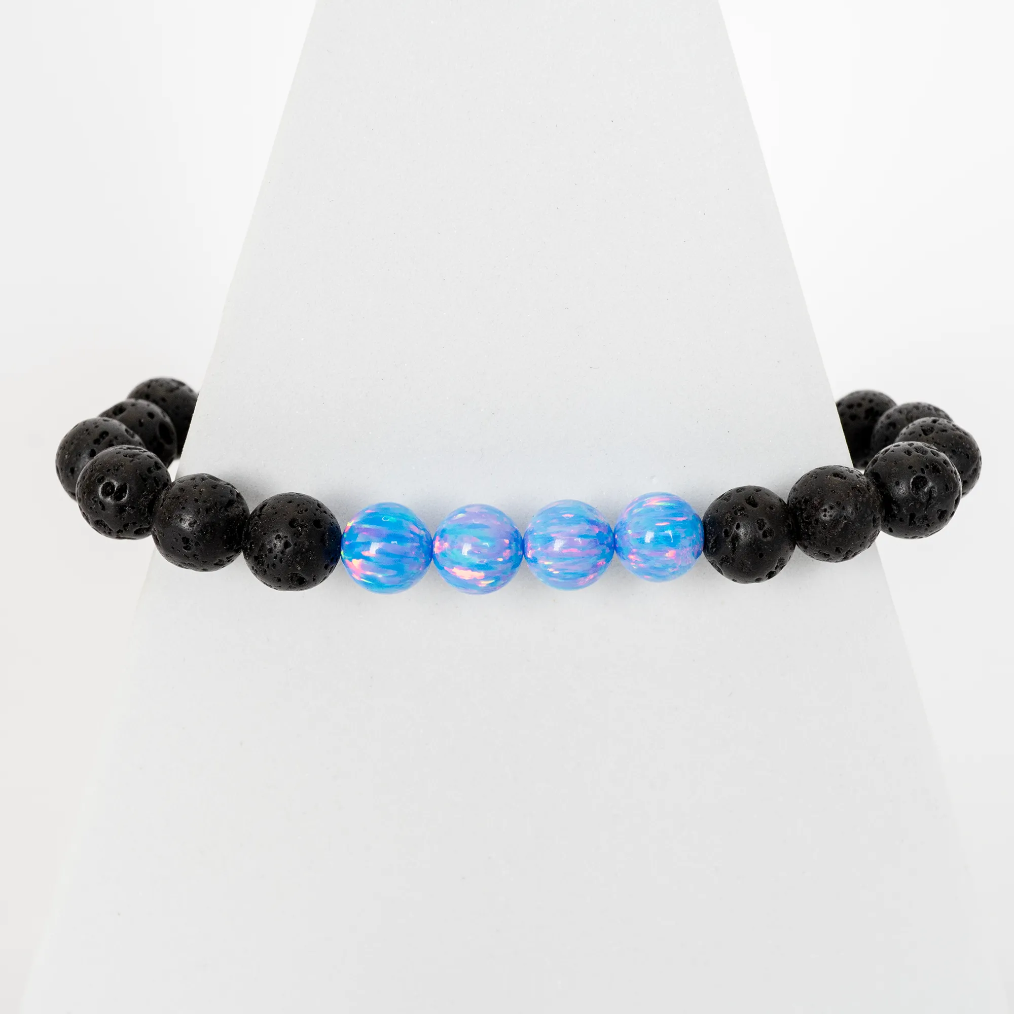 Cotton Candy Opal & Lava Stone Beaded Bracelet