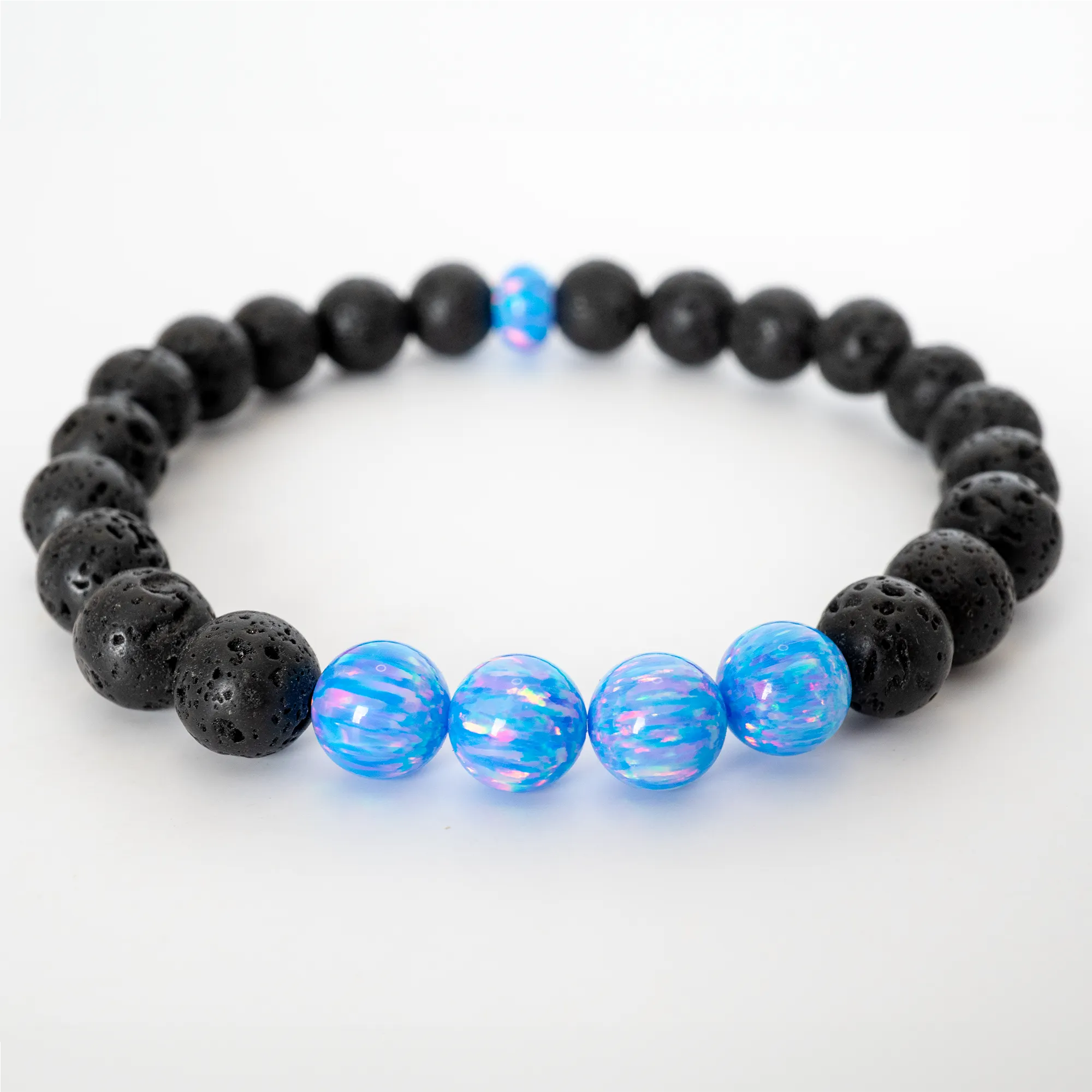 Cotton Candy Opal & Lava Stone Beaded Bracelet