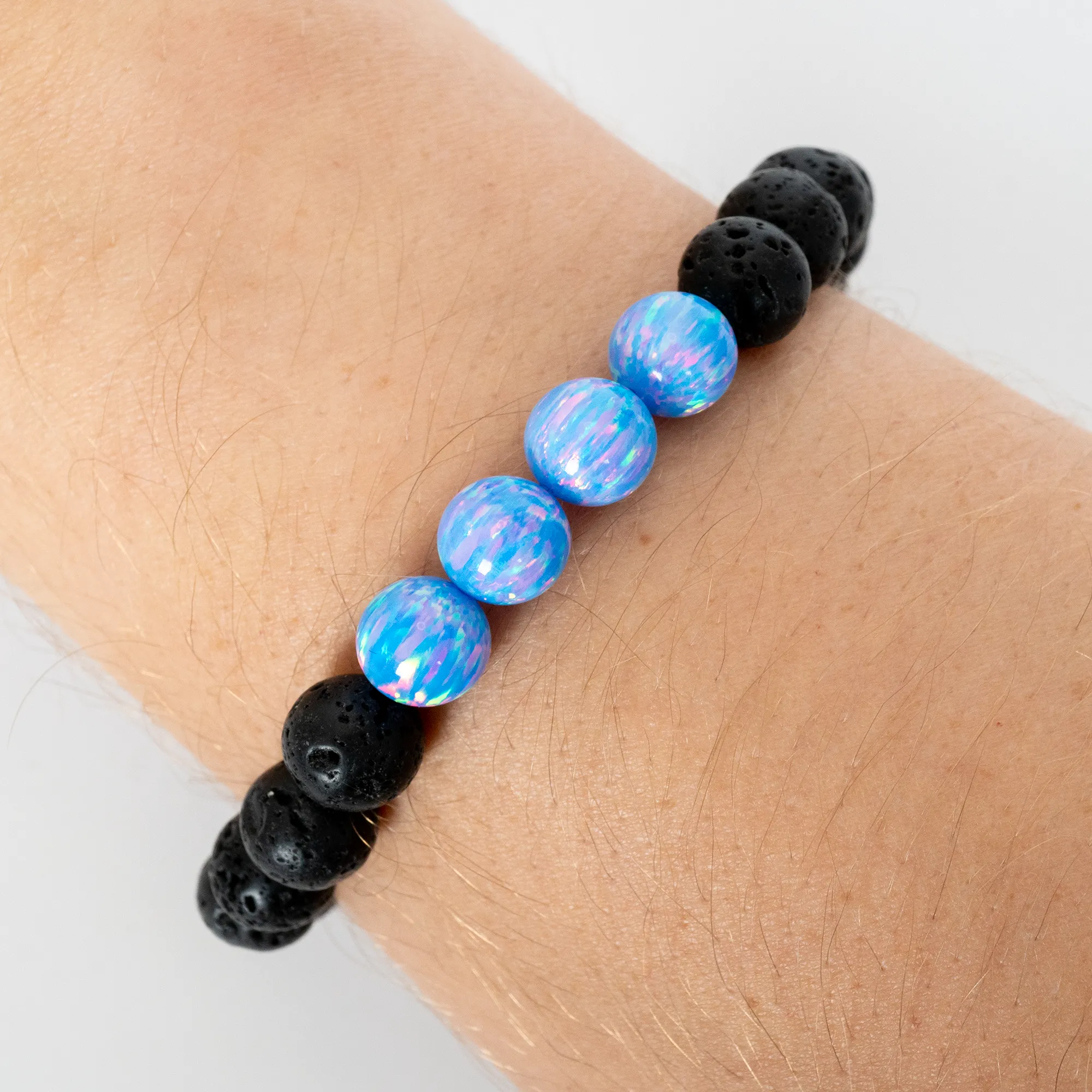Cotton Candy Opal & Lava Stone Beaded Bracelet