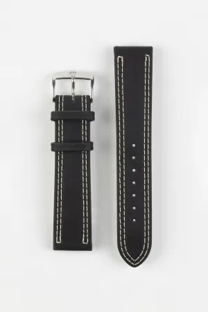 Di-Modell COLORADO Rubber-Coated Leather Watch Strap in BLACK with BEIGE Stitch