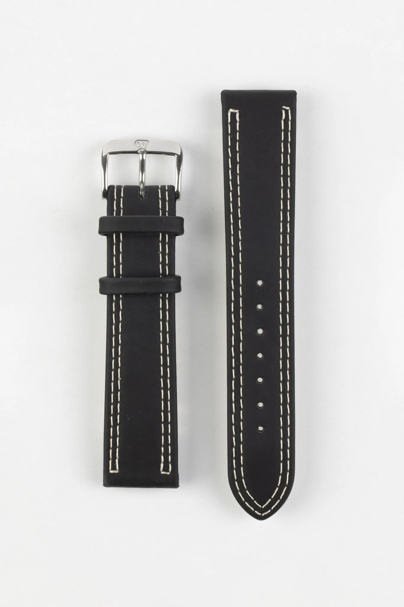 Di-Modell COLORADO Rubber-Coated Leather Watch Strap in BLACK with BEIGE Stitch