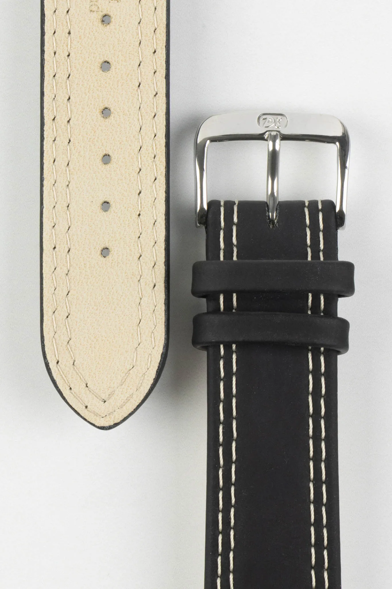 Di-Modell COLORADO Rubber-Coated Leather Watch Strap in BLACK with BEIGE Stitch