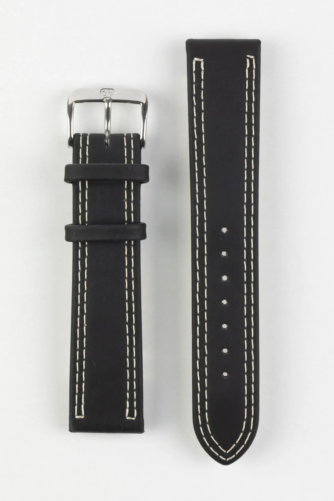 Di-Modell COLORADO Rubber-Coated Leather Watch Strap in BLACK with BEIGE Stitch
