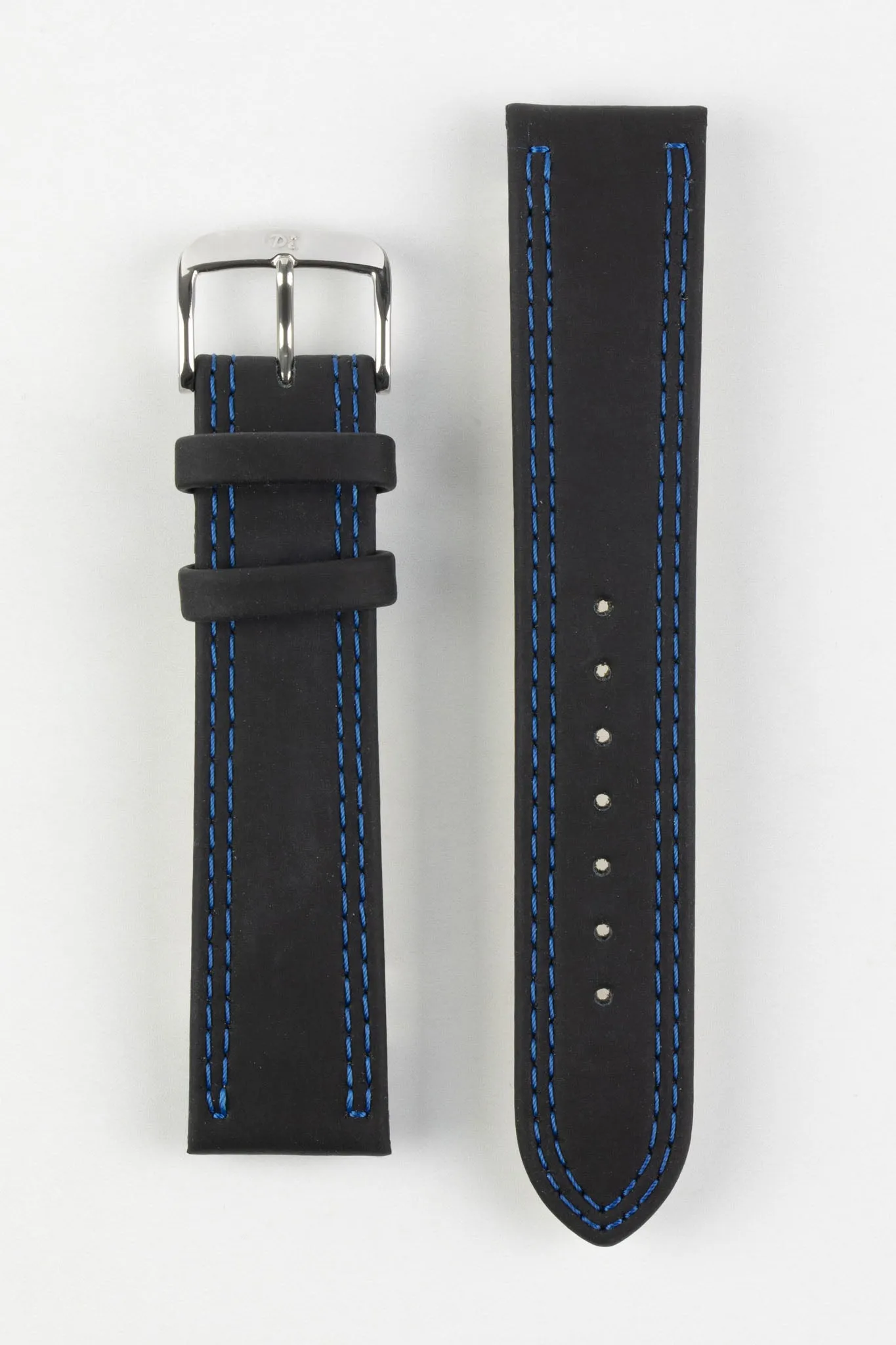 Di-Modell COLORADO Rubber-Coated Leather Watch Strap in BLACK with BLUE Stitch