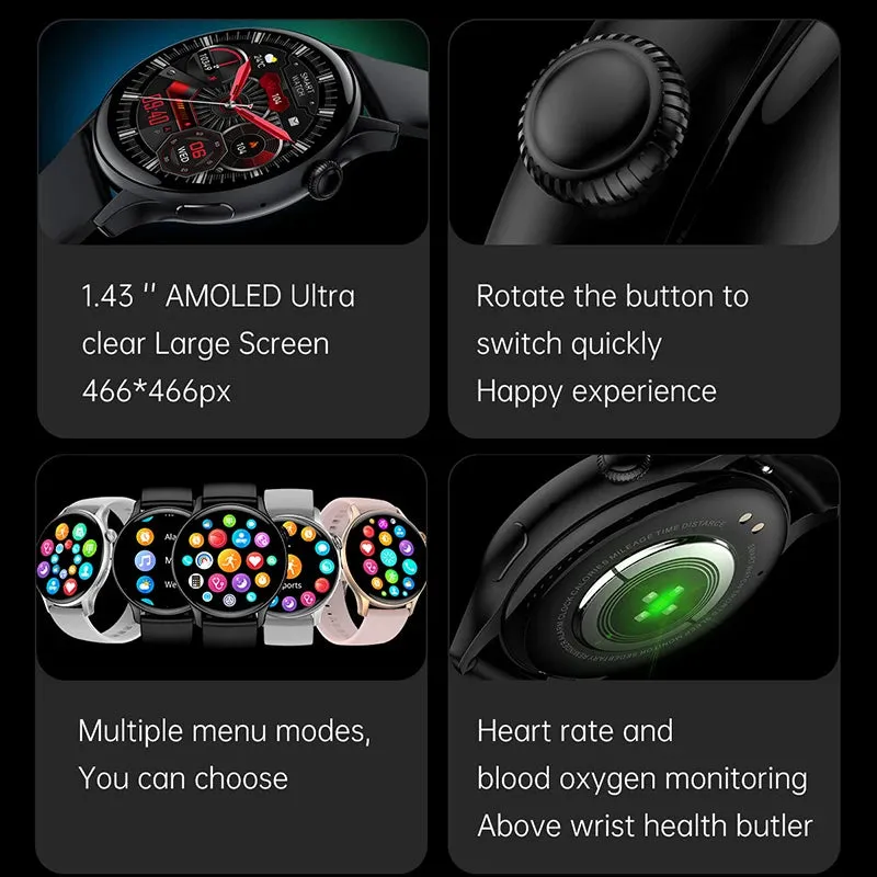 ELEGANCE LuxeFit Women Smartwatch 466*466 AMOLED 1.43" HD Screen Always Display Time Bluetooth Call IP67 Waterproof Sports Smart Watch