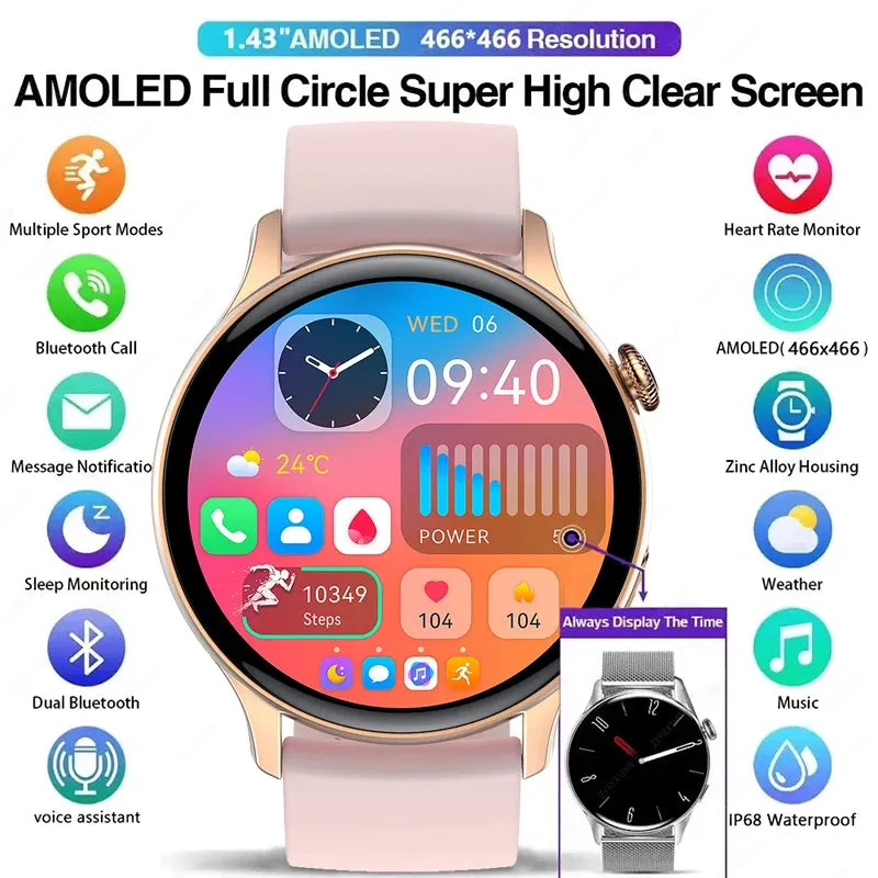 ELEGANCE LuxeFit Women Smartwatch 466*466 AMOLED 1.43" HD Screen Always Display Time Bluetooth Call IP67 Waterproof Sports Smart Watch