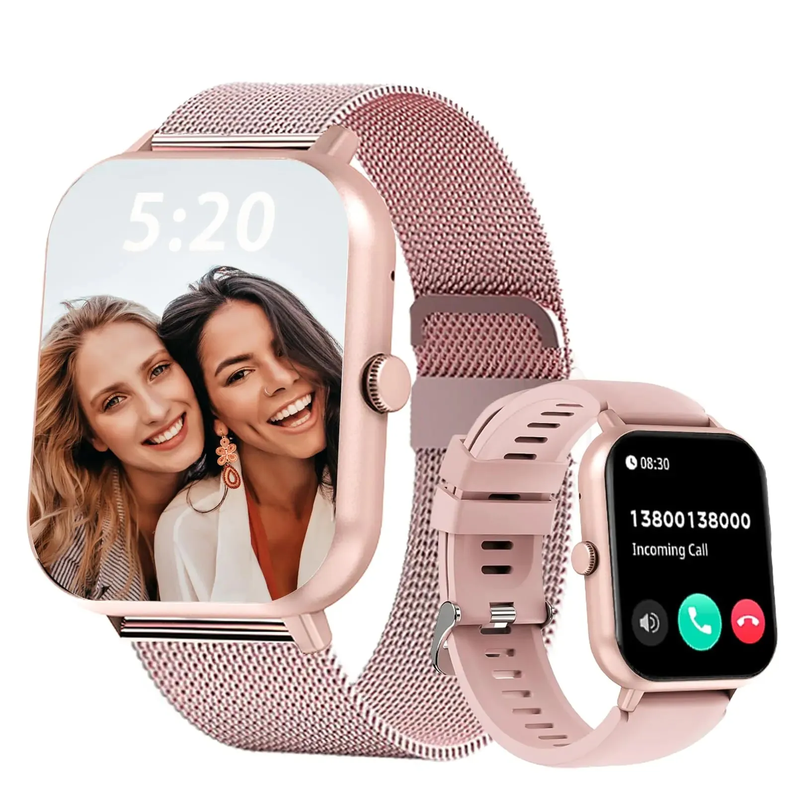FILIEKEU Women Men Smart Watch Bluetooth Calls Mens Smart Watch IP67 Waterproof Fitness Tracker Casual Pink Silicone Smart Watches for Android iOS