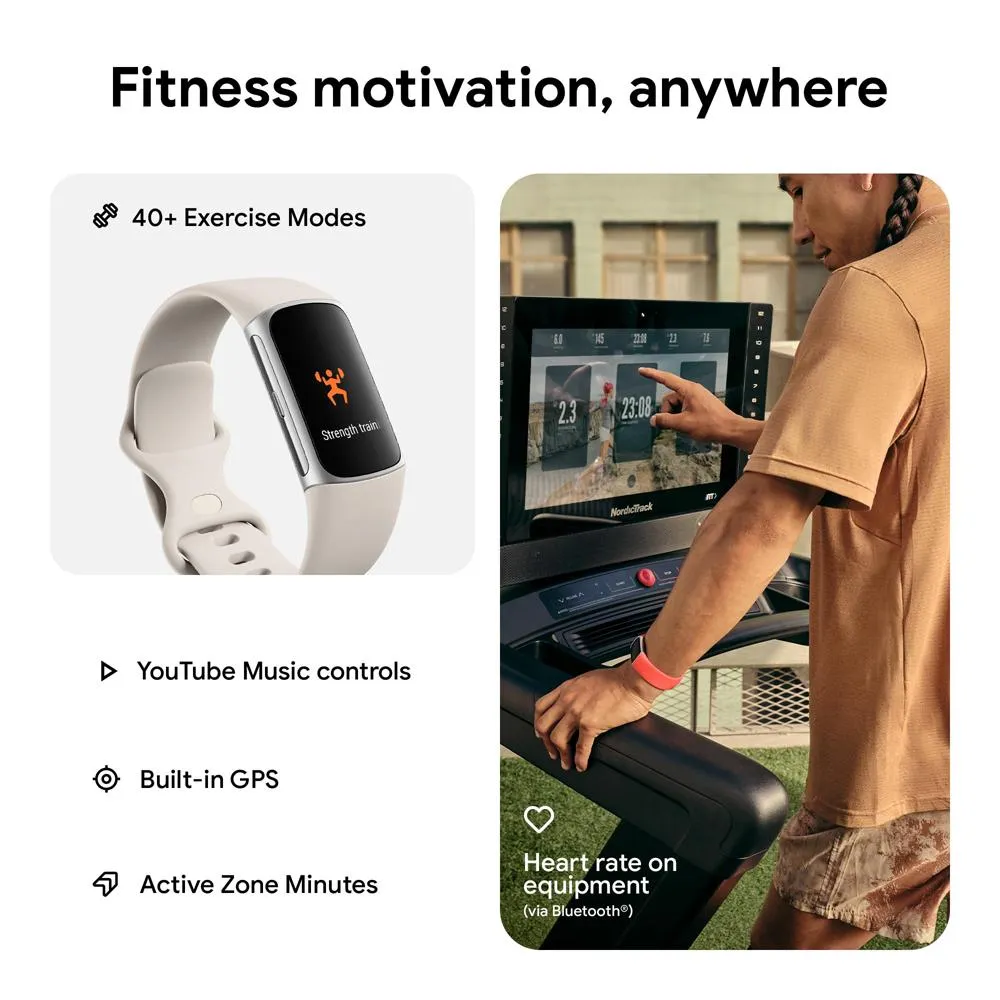 Fitbit Charge 6 Advanced Fitness & Health Tracker, Porcelain w/ Fitness Bundle