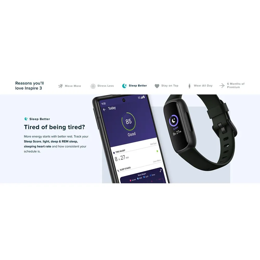 Fitbit Inspire 3 Health and Fitness Tracker, Midnight Zen / Black w/ Fitness Bundle