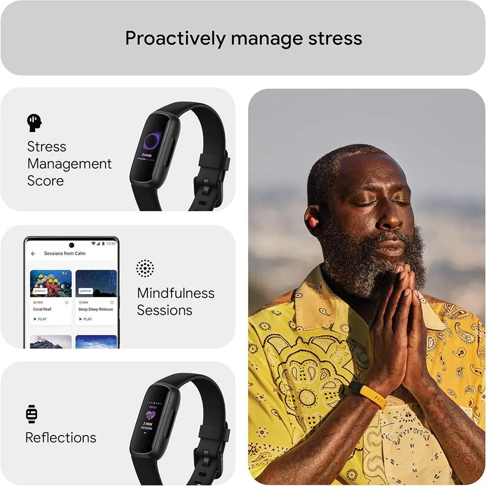 Fitbit Inspire 3 Health and Fitness Tracker, Midnight Zen / Black w/ Fitness Bundle