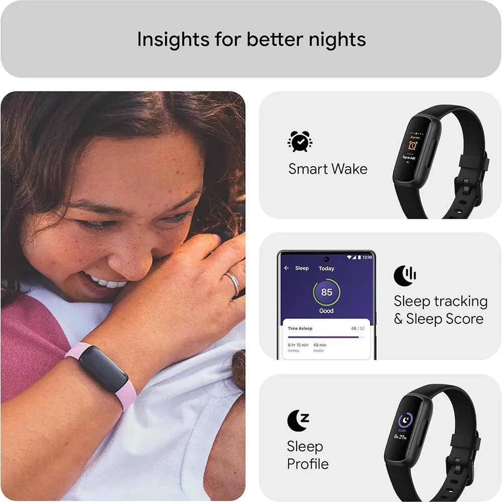 Fitbit Inspire 3 Health and Fitness Tracker, Midnight Zen / Black w/ Fitness Bundle