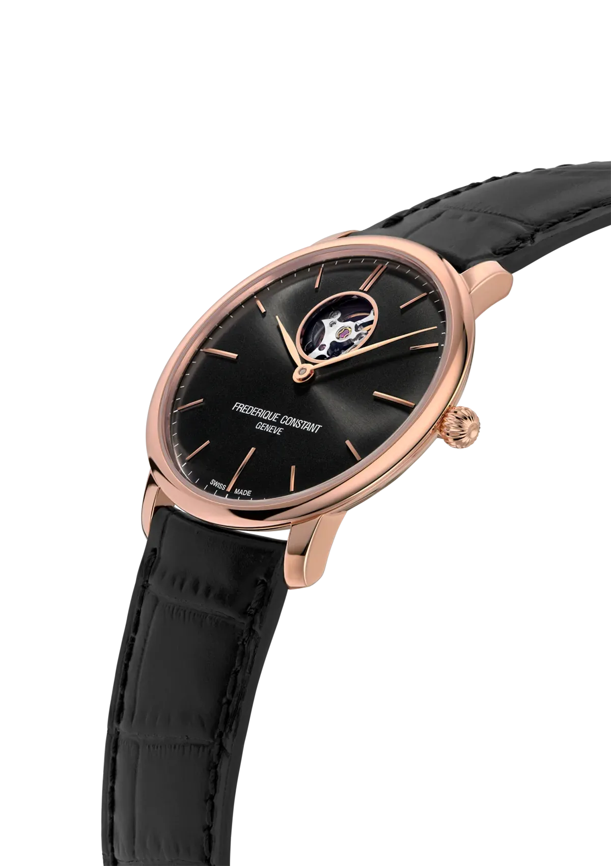 FREDERIQUE CONSTANT SLIMLINE HEART BEAT AUTOMATIC RG PLATED BLACK DIAL