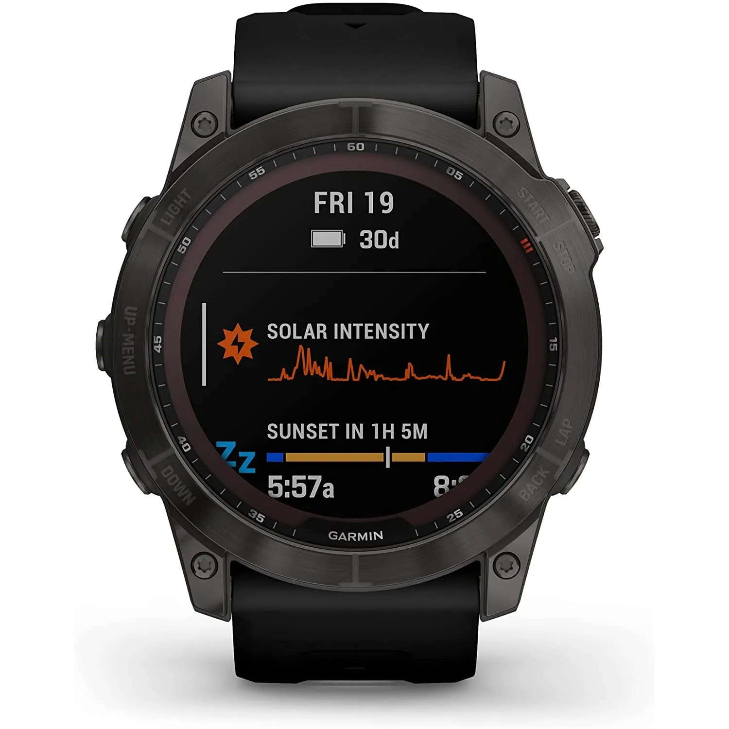 Garmin Fenix 7S Sapphire Solar Smartwatch - Carbon Gray DLC Titanium with Black Band