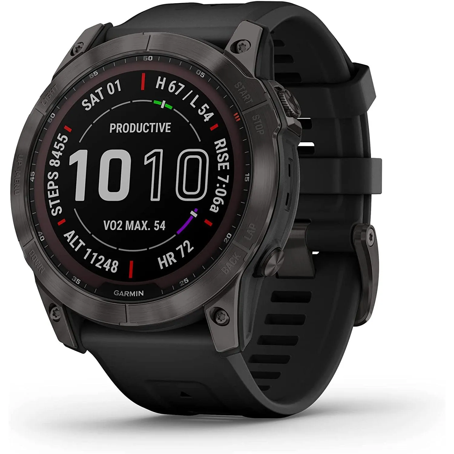 Garmin Fenix 7S Sapphire Solar Smartwatch - Carbon Gray DLC Titanium with Black Band