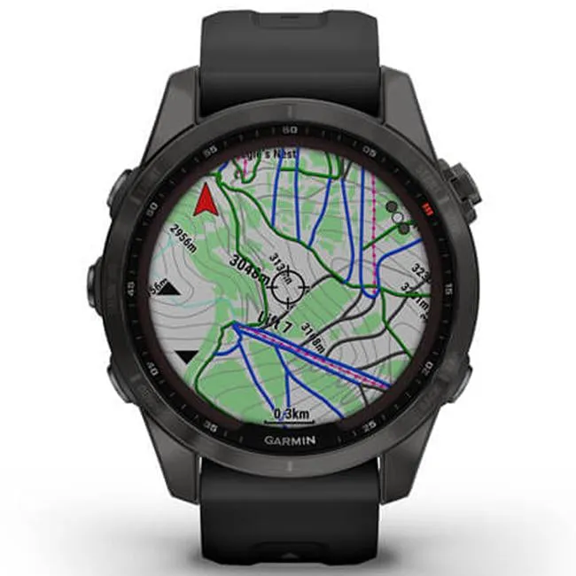 Garmin Fenix 7S Sapphire Solar Smartwatch - Carbon Gray DLC Titanium with Black Band