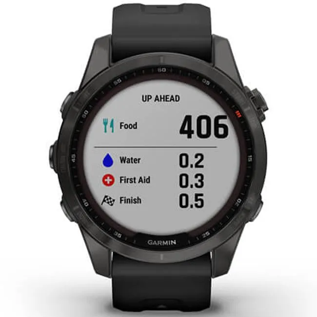 Garmin Fenix 7S Sapphire Solar Smartwatch - Carbon Gray DLC Titanium with Black Band