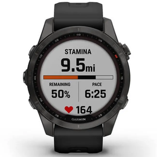 Garmin Fenix 7S Sapphire Solar Smartwatch - Carbon Gray DLC Titanium with Black Band