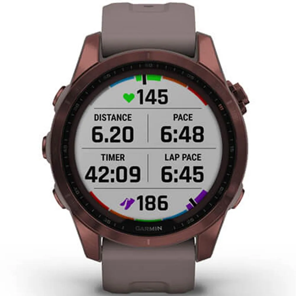 Garmin Fenix 7S Sapphire Solar Smartwatch, Dark Bronze Titanium w/ Accessories Bundle