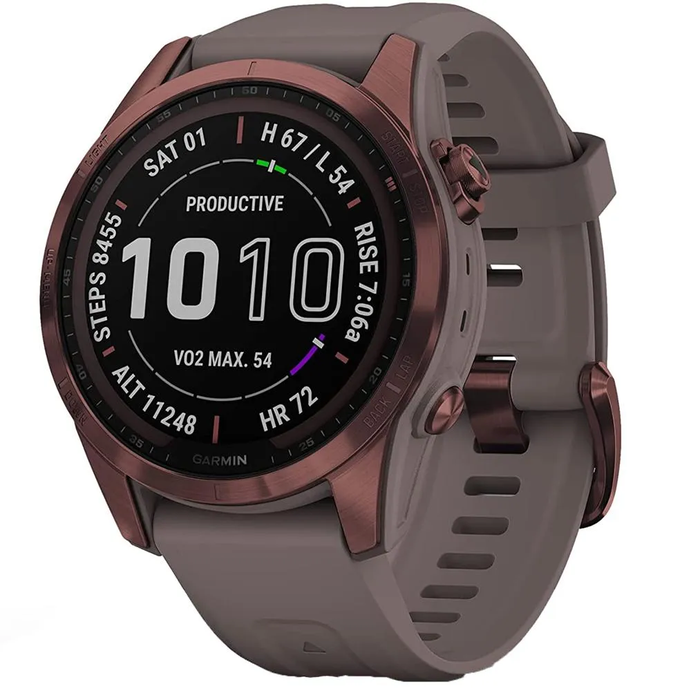 Garmin Fenix 7S Sapphire Solar Smartwatch, Dark Bronze Titanium w/ Accessories Bundle