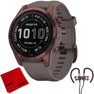 Garmin Fenix 7S Sapphire Solar Smartwatch, Dark Bronze Titanium w/ Accessories Bundle