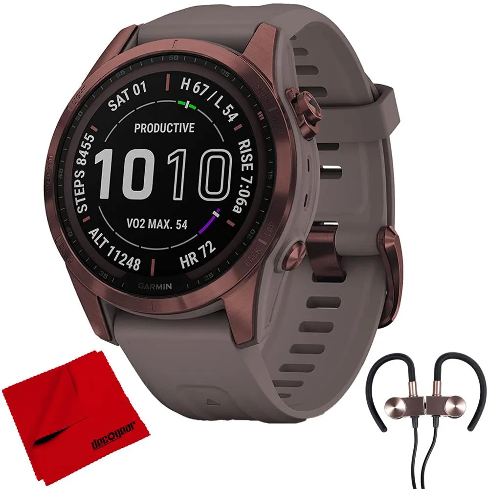 Garmin Fenix 7S Sapphire Solar Smartwatch, Dark Bronze Titanium w/ Accessories Bundle