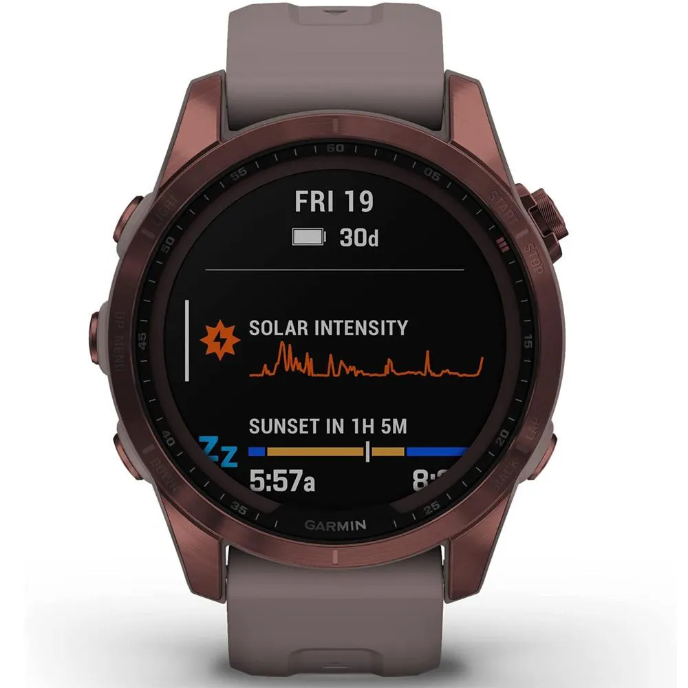 Garmin Fenix 7S Sapphire Solar Smartwatch, Dark Bronze Titanium w/ Accessories Bundle