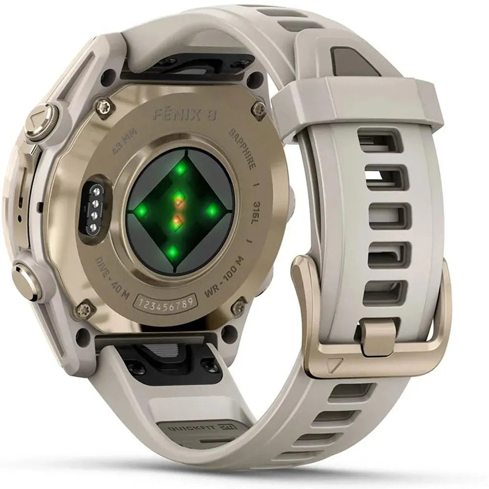 Garmin Fenix 8 43mm Smartwatch, AMOLED, Sapphire, Soft Gold   Accessories Bundle