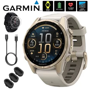 Garmin Fenix 8 43mm Smartwatch, AMOLED, Sapphire, Soft Gold   Accessories Bundle