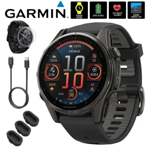 Garmin Fenix 8 43mm Smartwatch, Sapphire, Carbon Gray DLC Titanium   Accessories Bundle
