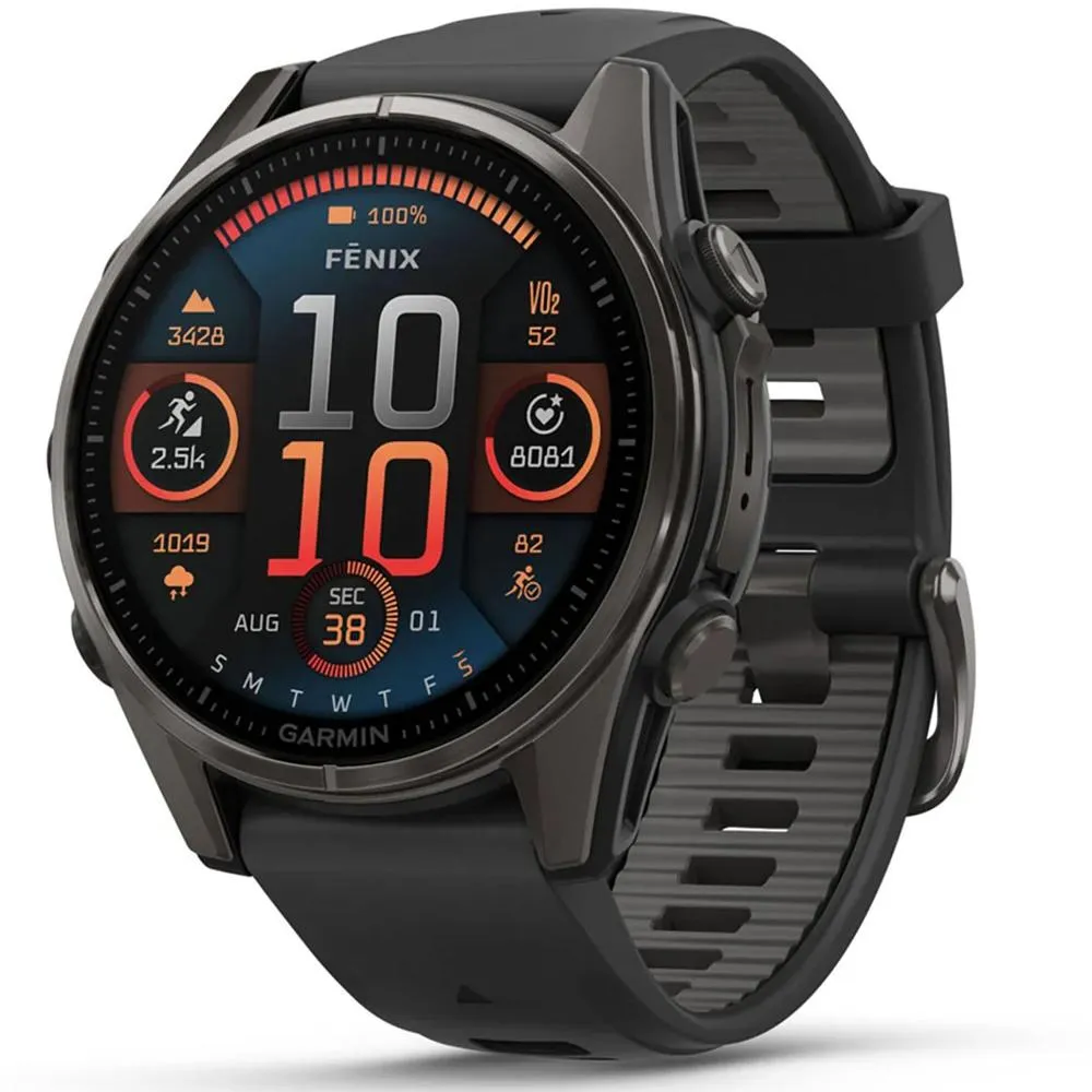 Garmin Fenix 8 43mm Smartwatch, Sapphire, Carbon Gray DLC Titanium   Accessories Bundle