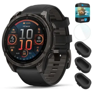 Garmin Fenix 8 47 mm AMOLED Gray Titanium w/ Black Band   2 Year Warranty Bundle