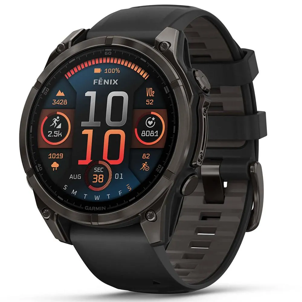 Garmin Fenix 8 47 mm AMOLED Gray Titanium w/ Black Band   2 Year Warranty Bundle