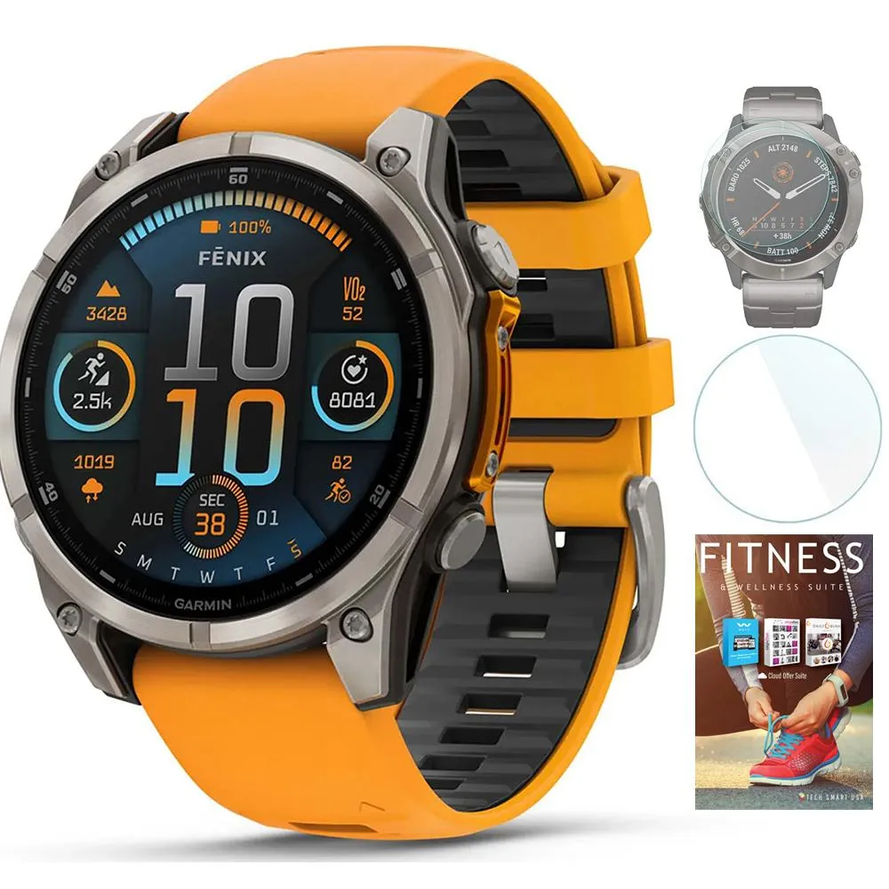 Garmin Fenix 8 47 mm AMOLED Sapphire Titanium   Fitness Suite & Screen Protector