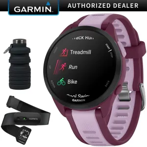 Garmin Forerunner 165 Music Smart Sport Watch, Berry   Lilac w/ HRM 200 (XS-S) Bundle
