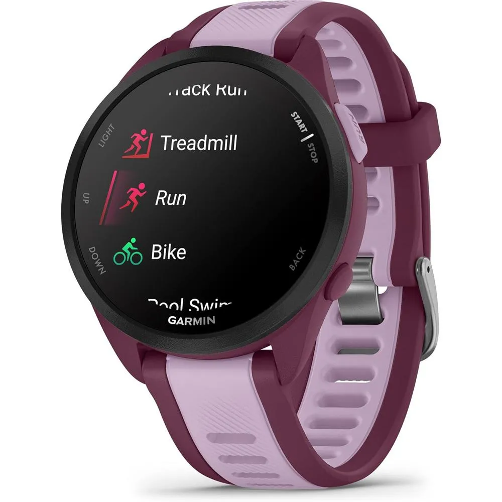 Garmin Forerunner 165 Music Smart Sport Watch, Berry   Lilac w/ HRM 200 (XS-S) Bundle