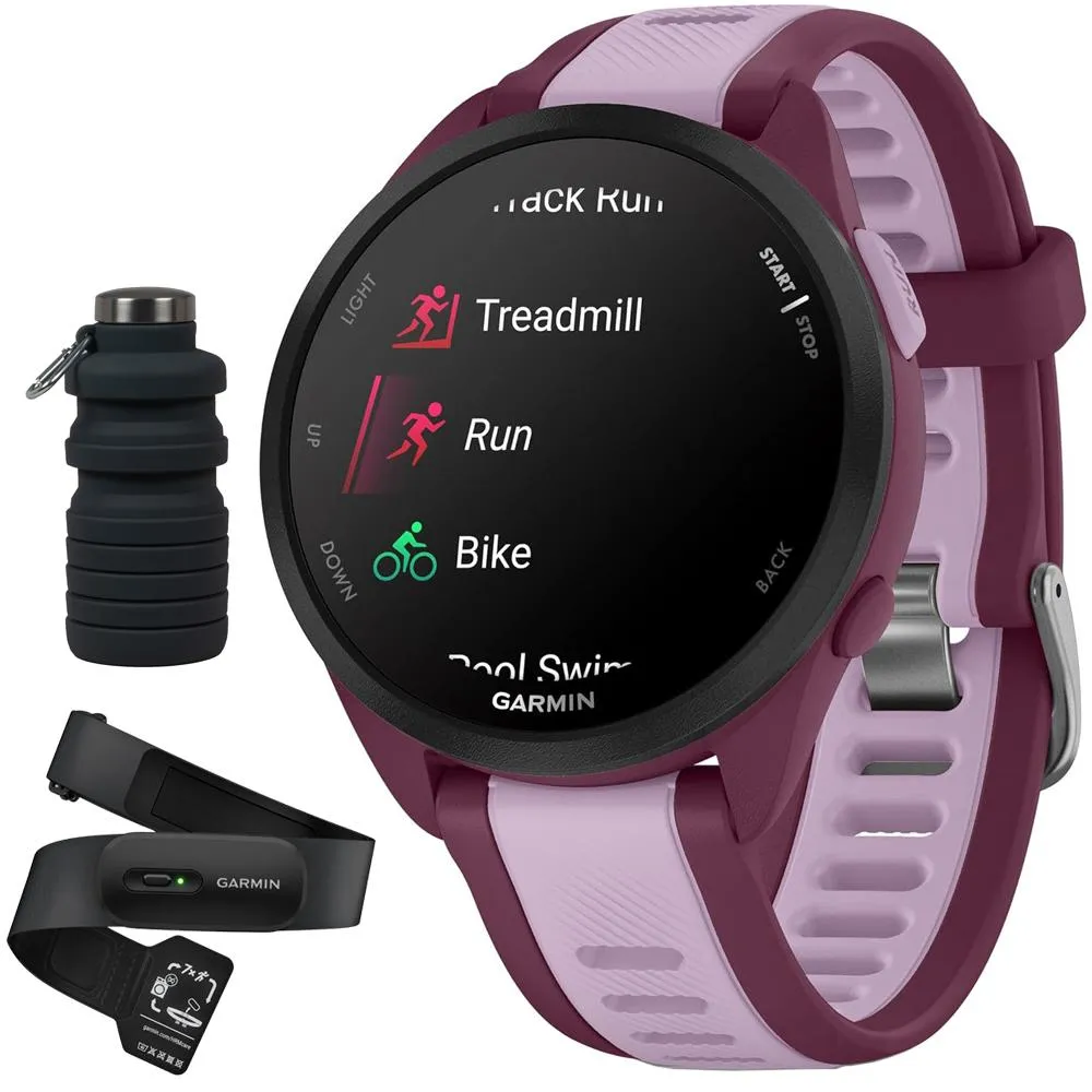 Garmin Forerunner 165 Music Smart Sport Watch, Berry   Lilac w/ HRM 200 (XS-S) Bundle