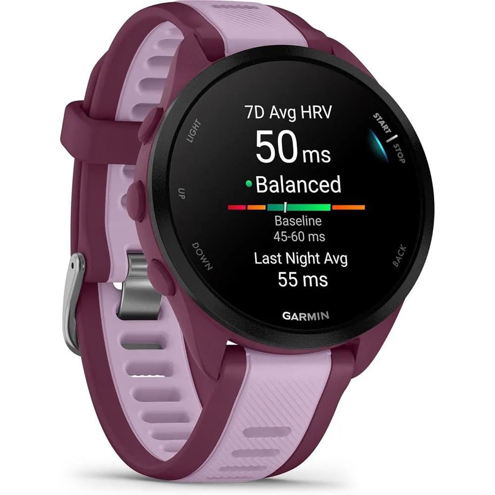 Garmin Forerunner 165 Music Smart Sport Watch, Berry   Lilac w/ HRM 200 (XS-S) Bundle