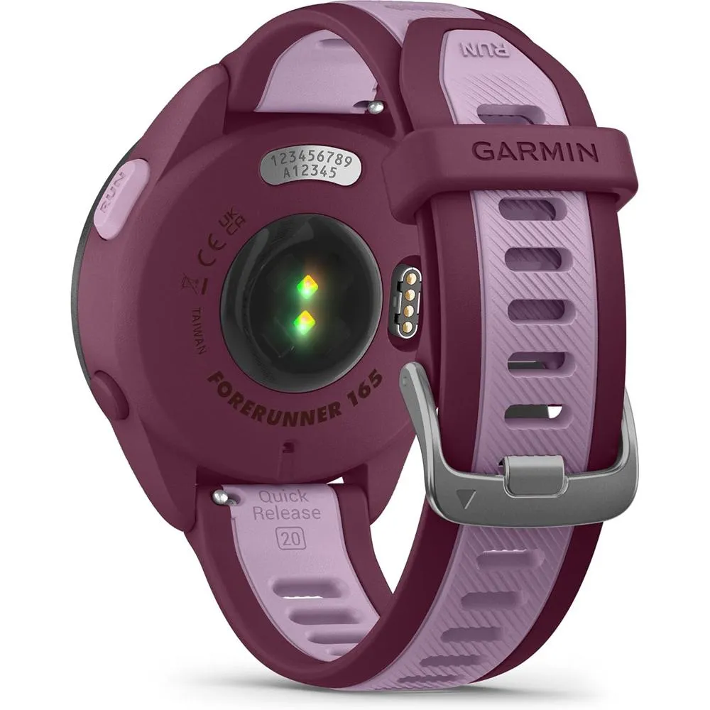 Garmin Forerunner 165 Music Smart Sport Watch, Berry   Lilac w/ HRM 200 (XS-S) Bundle