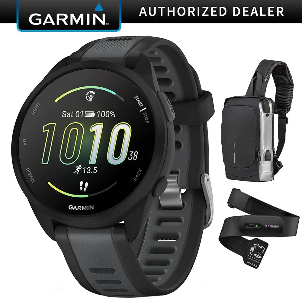 Garmin Forerunner 165 Music Smart Sport Watch Black  Slate Gray   HRM 200 (M-XL) Bundle