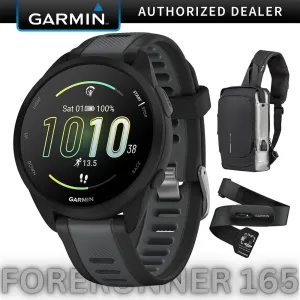 Garmin Forerunner 165 Music Smart Sport Watch Black  Slate Gray   HRM 200 (M-XL) Bundle