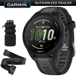 Garmin Forerunner 165 Music Smart Sport Watch, Black  Slate Gray  HRM 200 (XS-S) Bundle