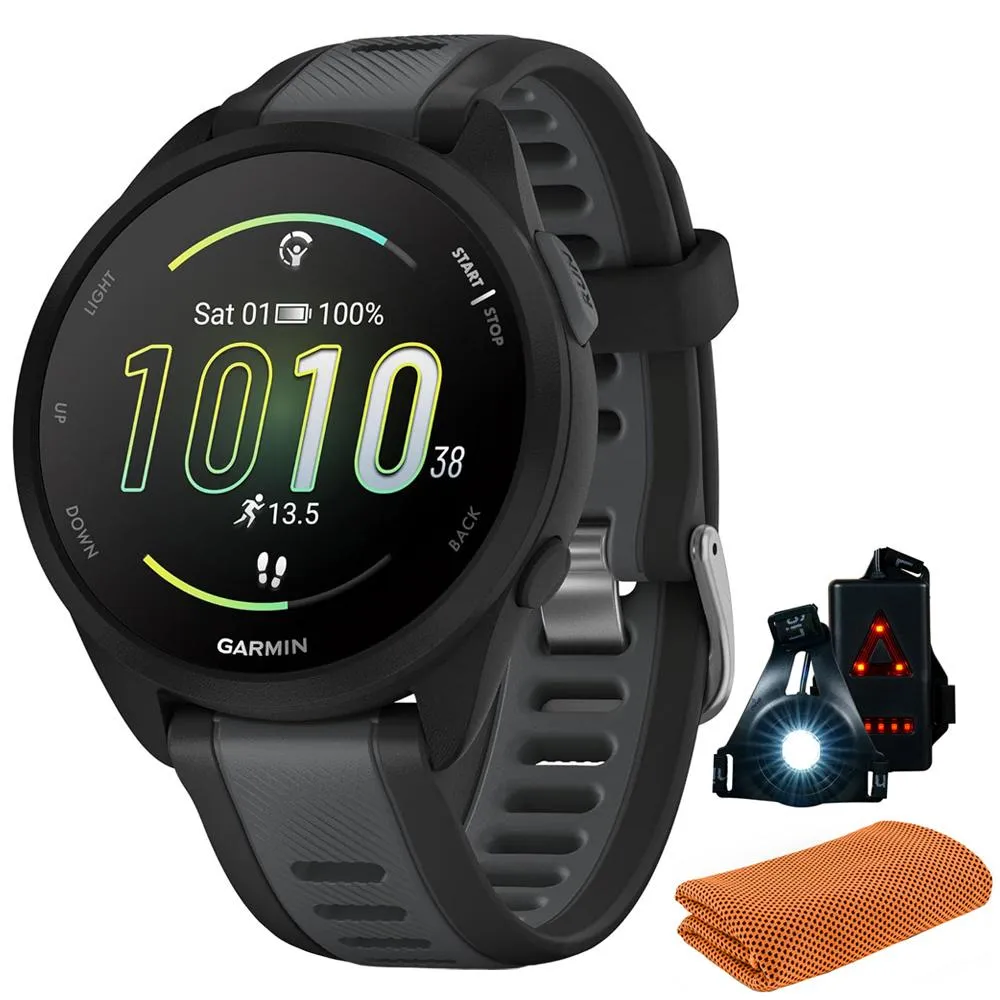Garmin Forerunner 165 Music Smart Sport Watch, Black   Slate Gray w/ Accessories Bundle