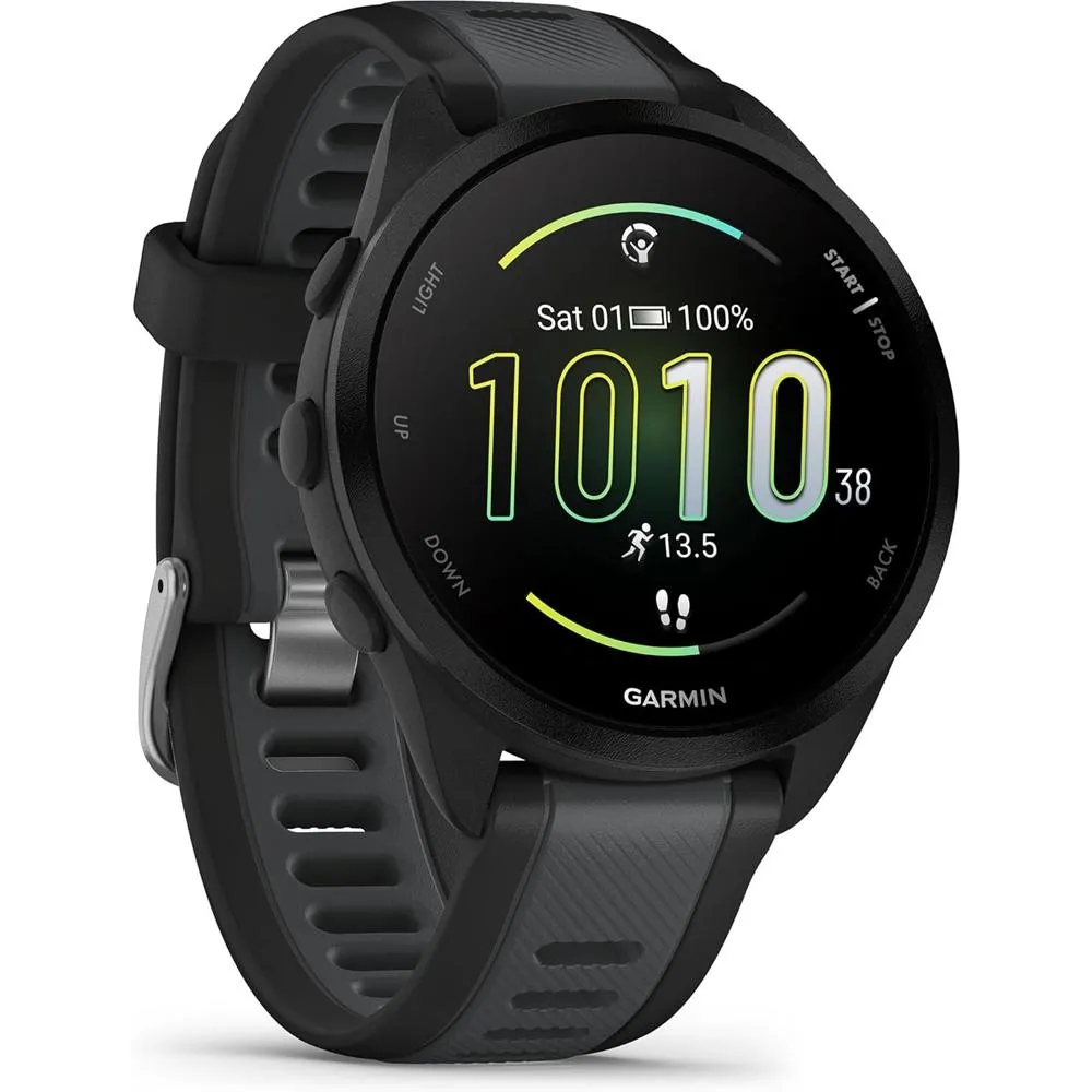 Garmin Forerunner 165 Music Smart Sport Watch, Black   Slate Gray w/ Warranty Bundle