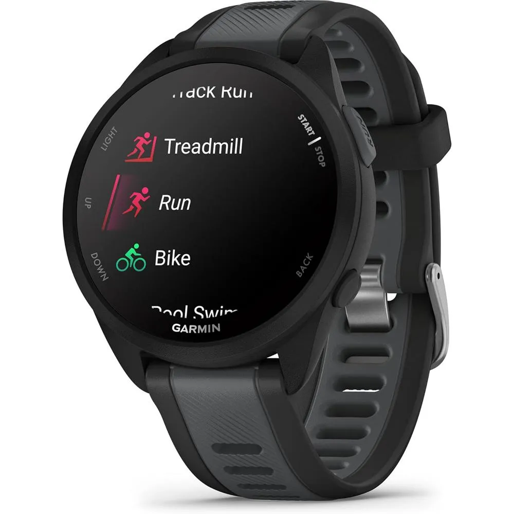 Garmin Forerunner 165 Music Smart Sport Watch, Black   Slate Gray w/ Warranty Bundle